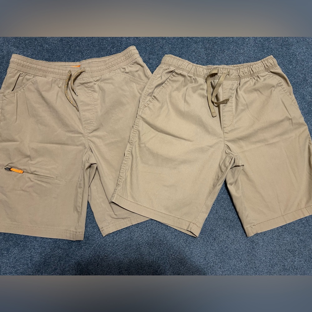 2-Lot pair of khaki Wonder Nation boys husky 14/16 shorts with elastic waist.